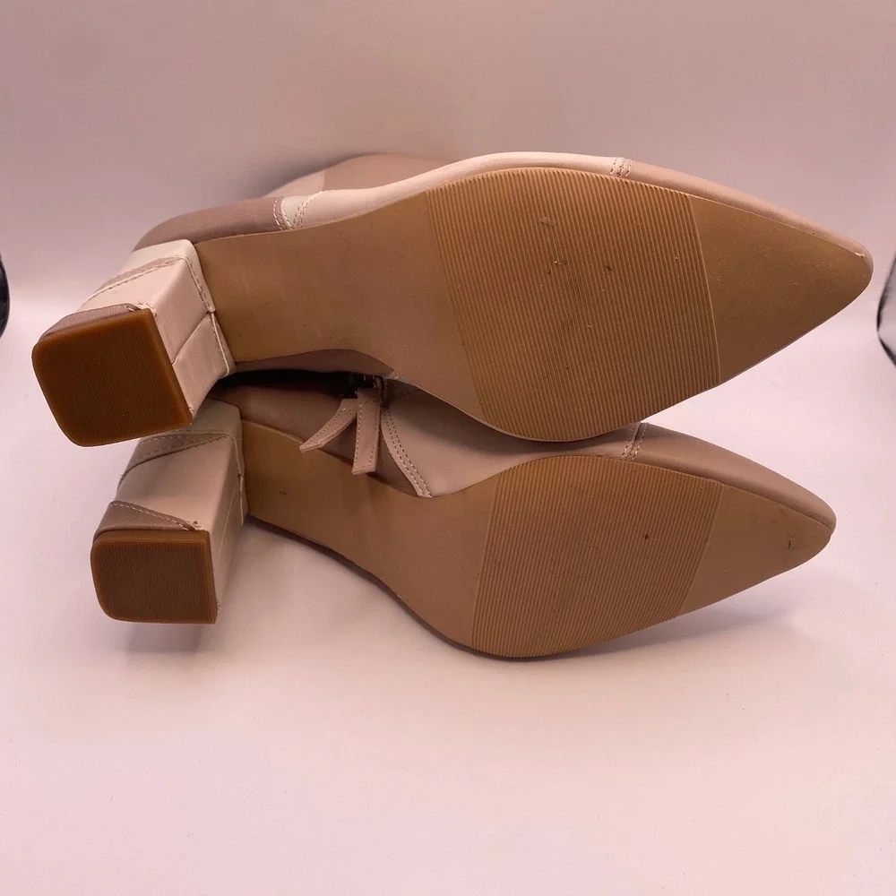 Madden Girl Flex-P Patchwork Ankle Boots Beige Tan Block Heel Pointed Toe Size 9 - Picture 8 of 8